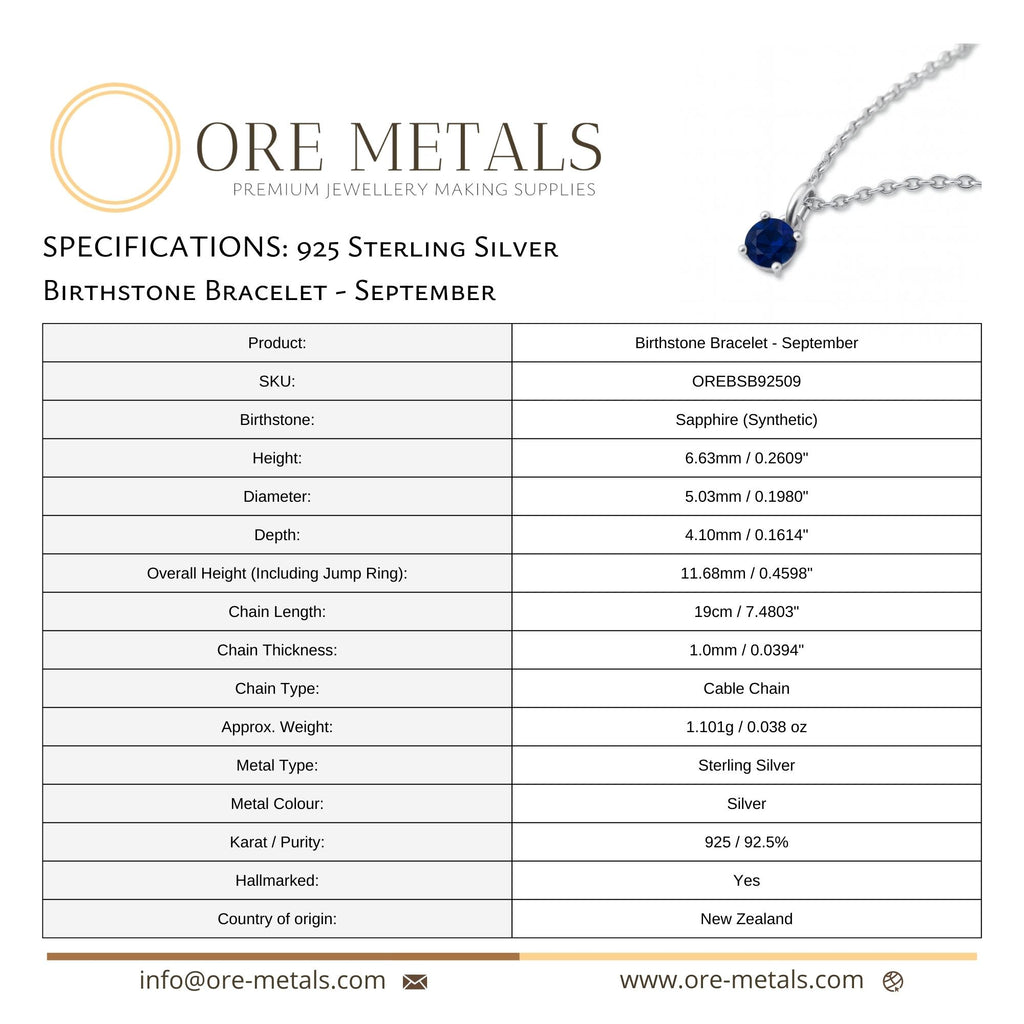 925 Sterling Silver | Sapphire - September Birthstone Bracelet