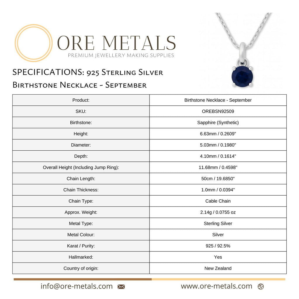 925 Sterling Silver - September Birthstone Necklace | Sapphire