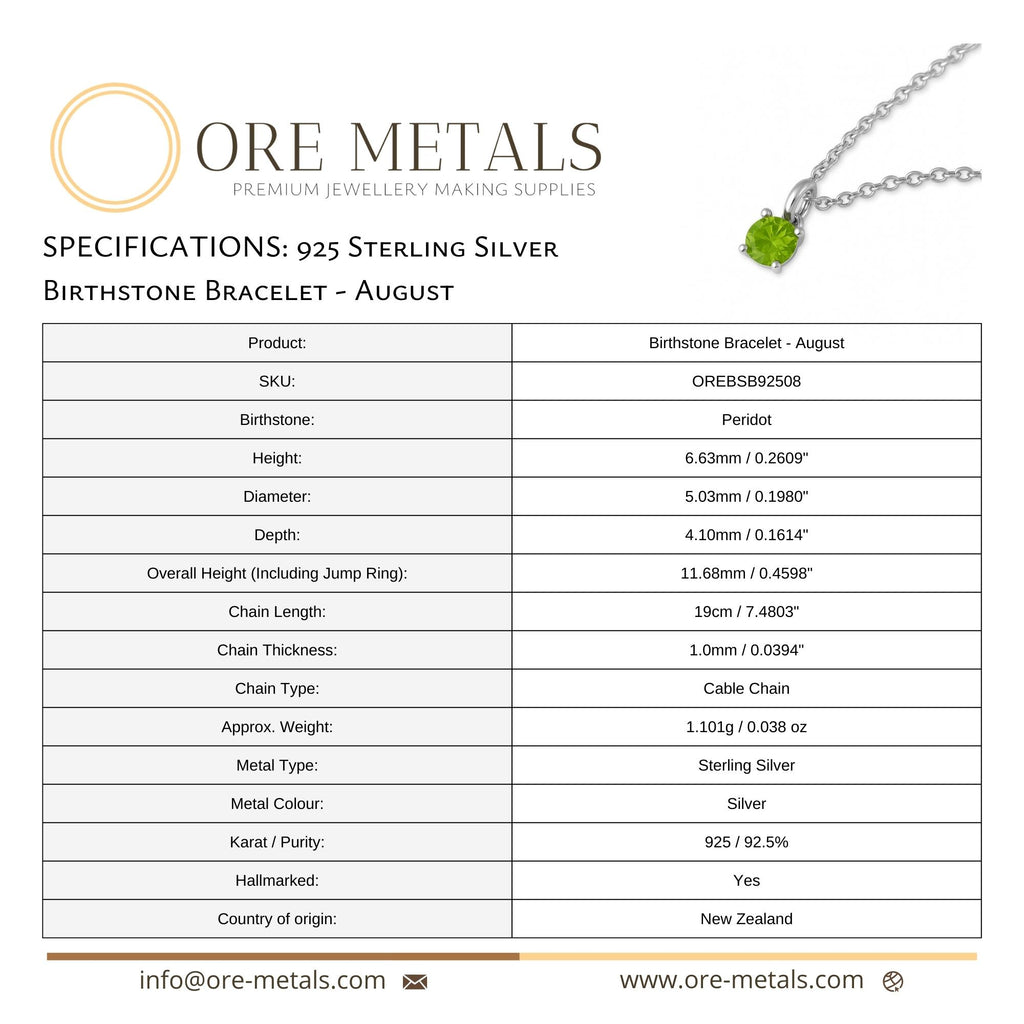 925 Sterling Silver | Peridot - August Birthstone Bracelet