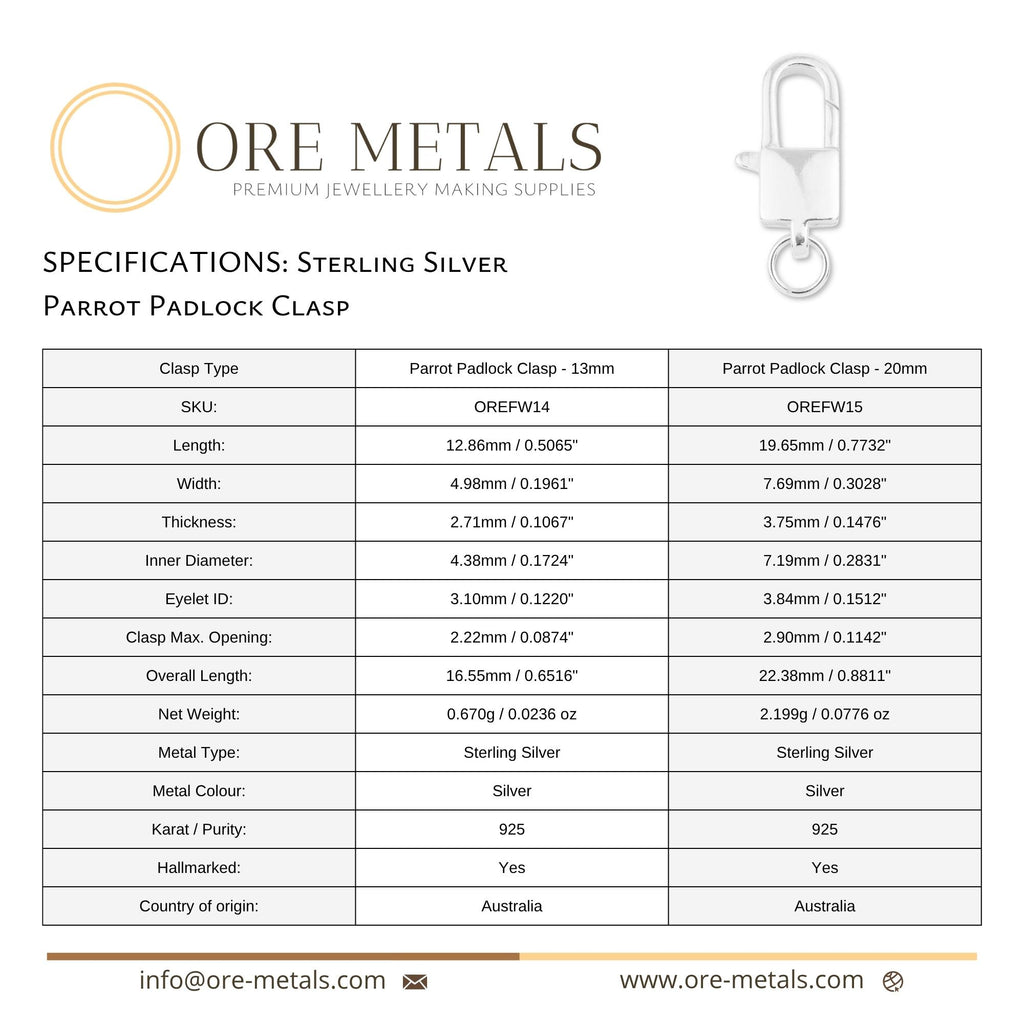 925 Sterling Silver - Parrot Padlock Clasp