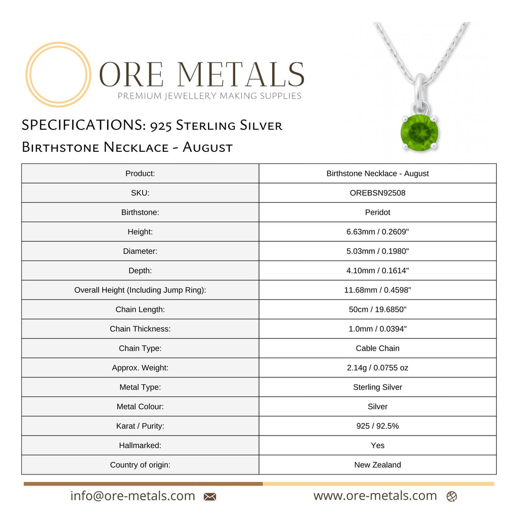 925 Sterling Silver - August Birthstone Necklace | Peridot