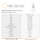 925 Sterling Silver | Pearl - June Birthstone Charm