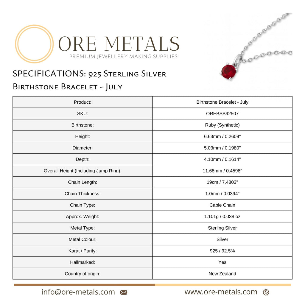 925 Sterling Silver | Ruby - July Birthstone Bracelet
