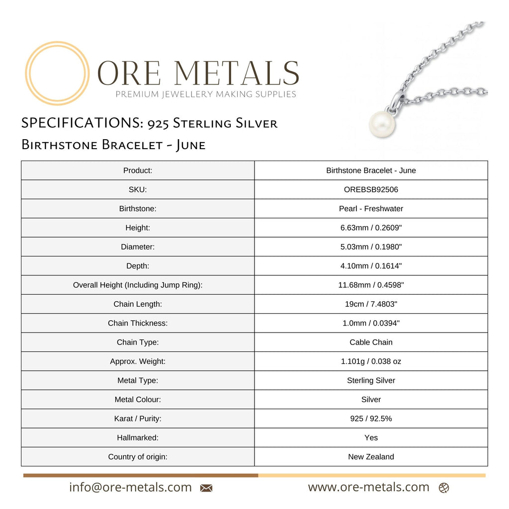 925 Sterling Silver | Pearl - June Birthstone Bracelet