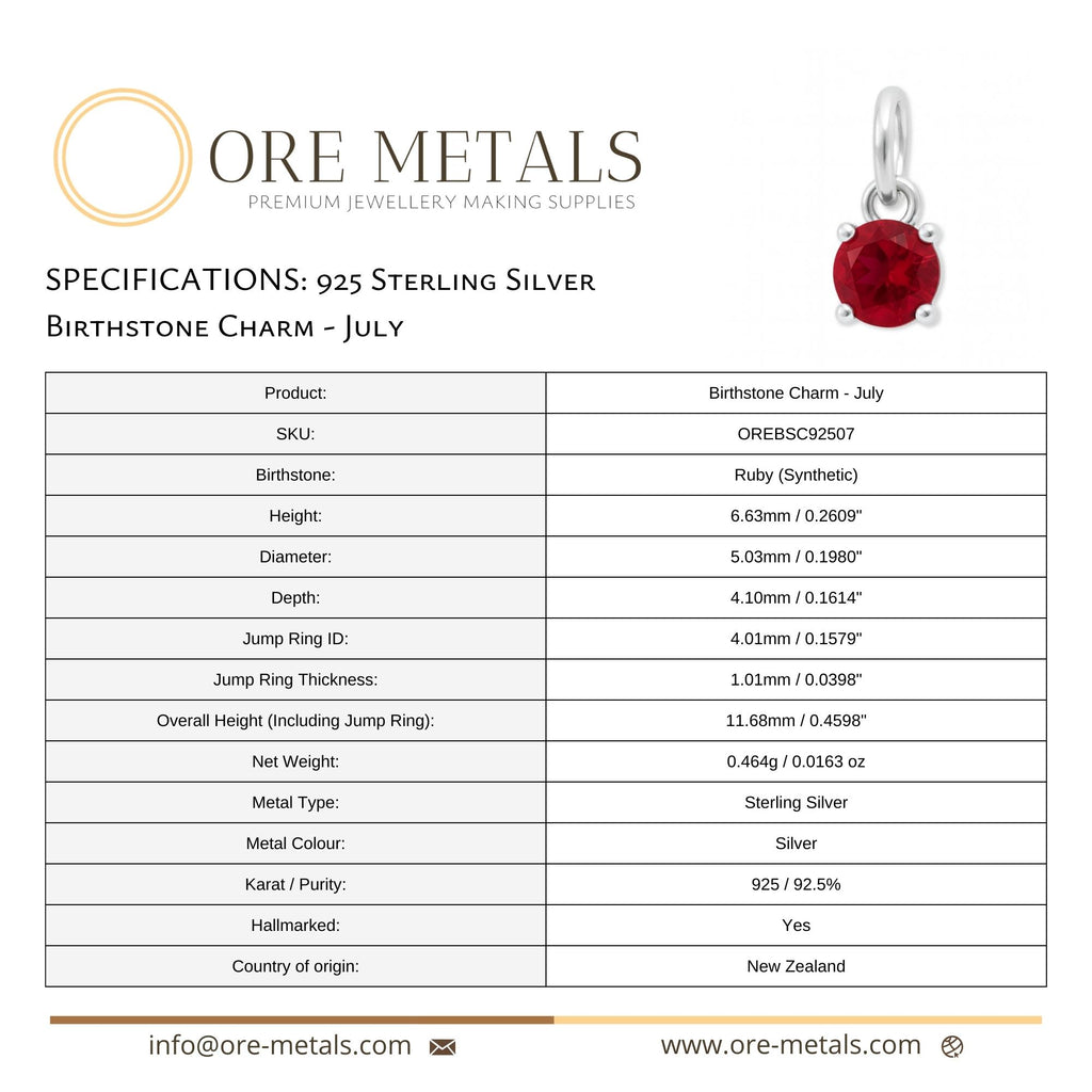 925 Sterling Silver | Ruby - July Birthstone Charm