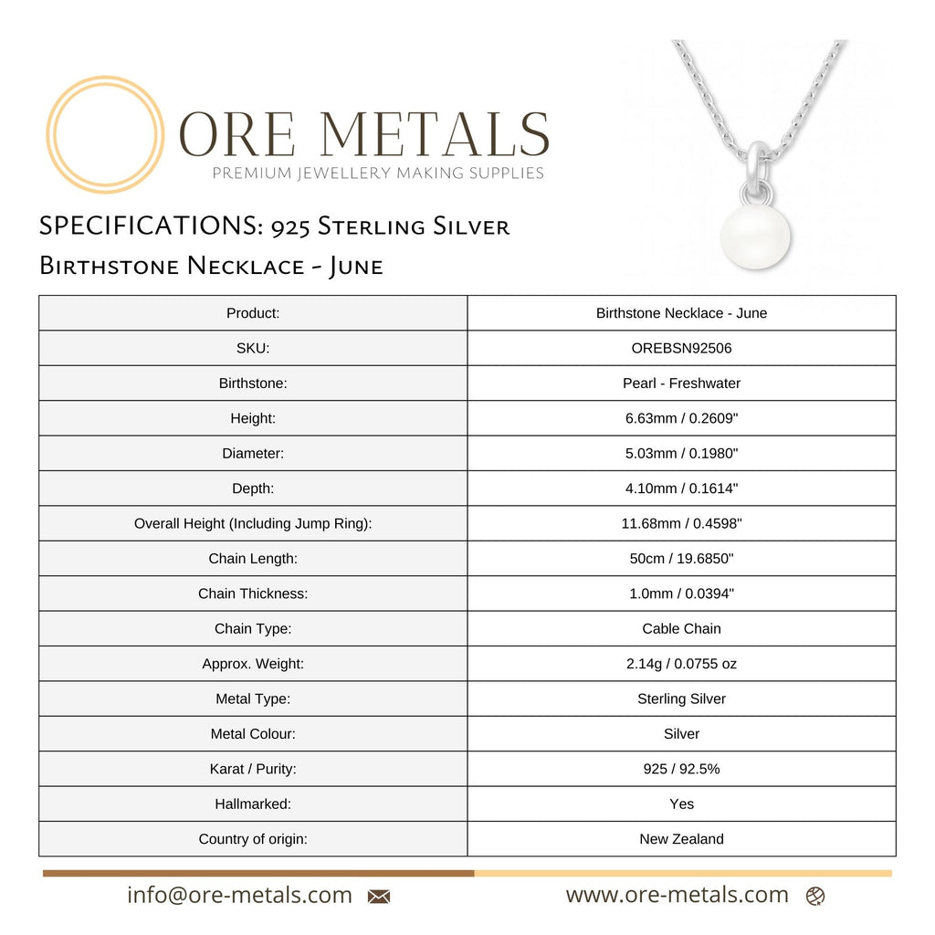 925 Sterling Silver - June Birthstone Necklace | Pearl