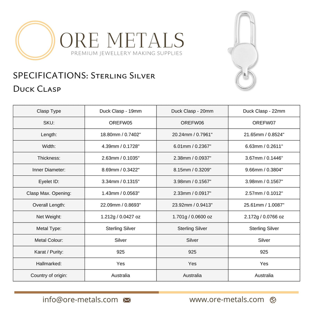 925 Sterling Silver - Duck Clasp