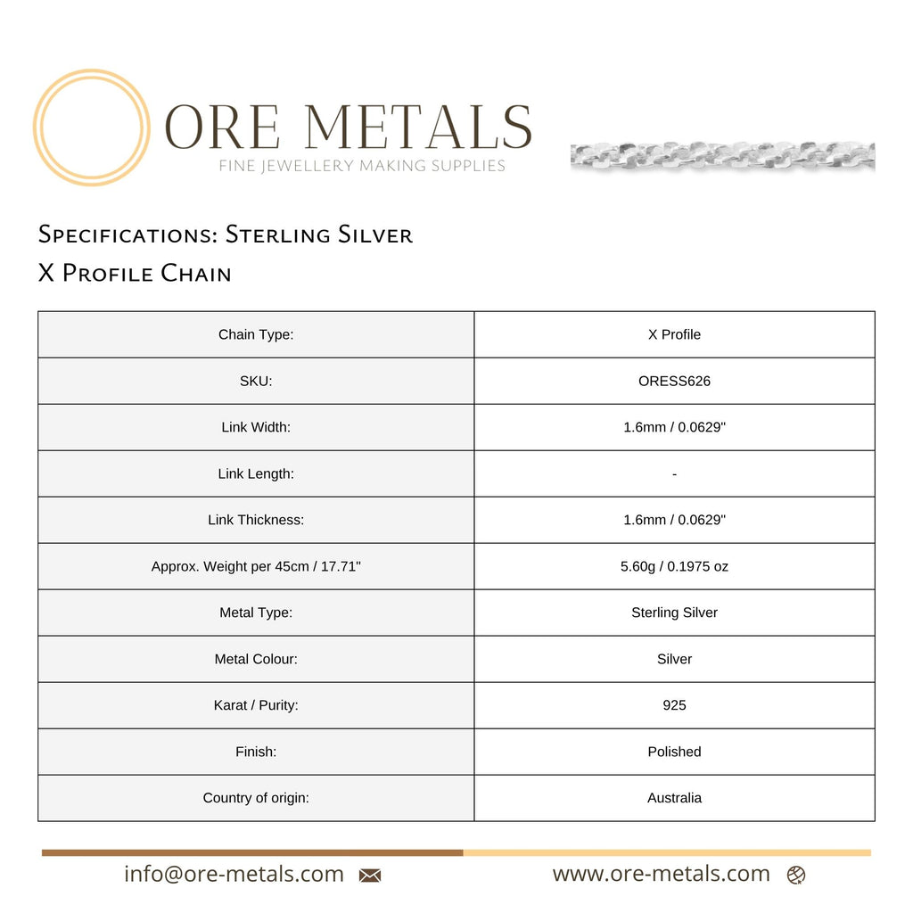 925 Sterling Silver - X Profile - Chain Roll
