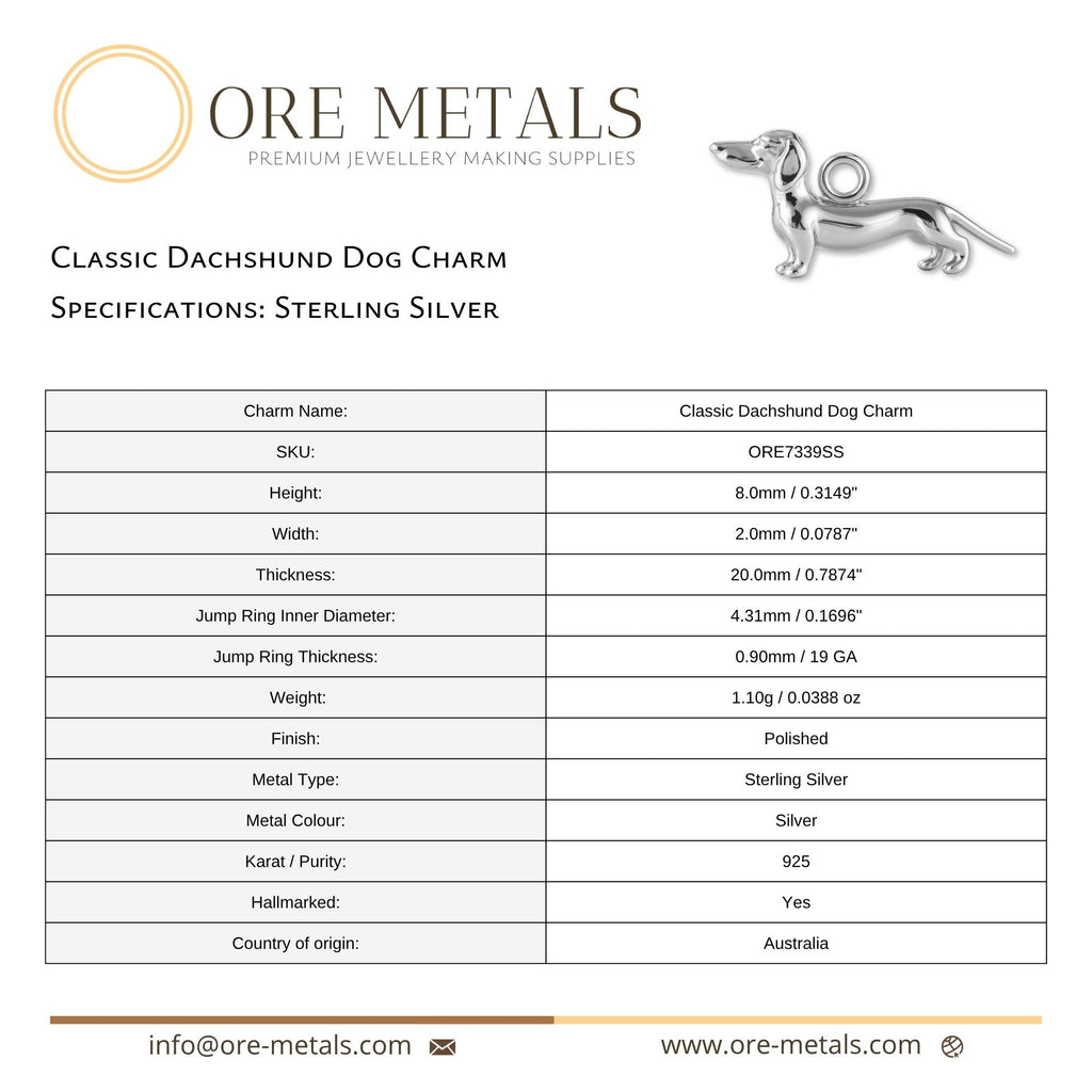 925 Sterling Silver - Classic Dachshund Dog Charm