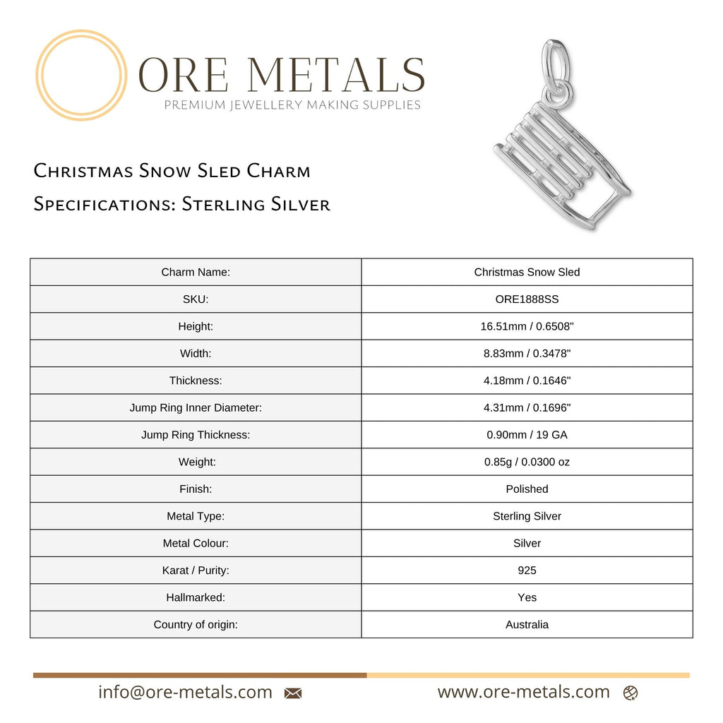 925 Sterling Silver - Christmas Snow Sled Charm