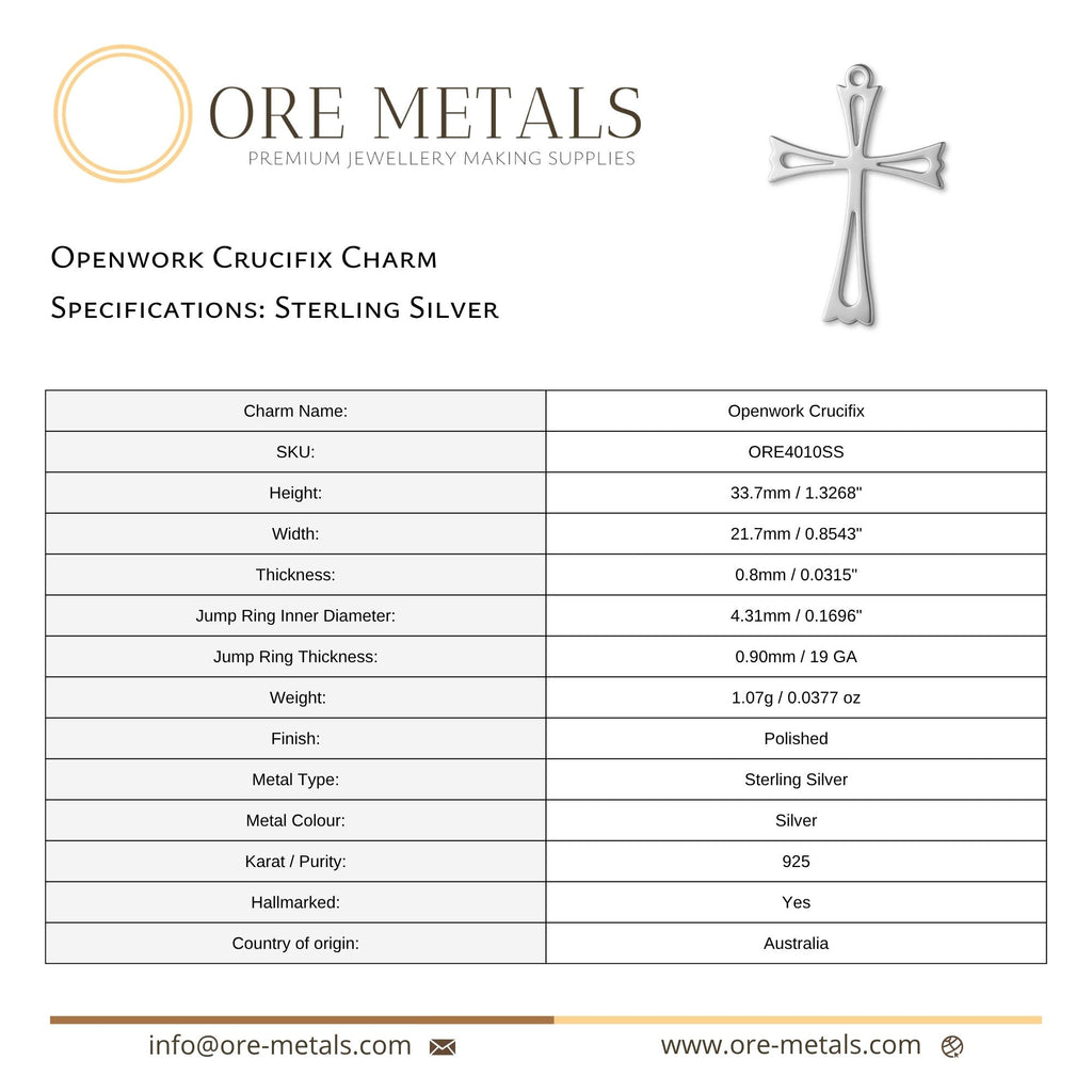 925 Sterling Silver - Openwork Crucifix Charm