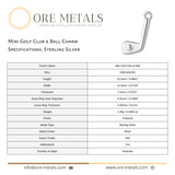 925 Sterling Silver - Mini Golf Club & Ball Charm