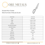 925 Sterling Silver - Scissor Half Charm