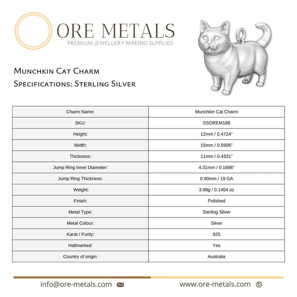 925 Sterling Silver - Munchkin Cat Charm