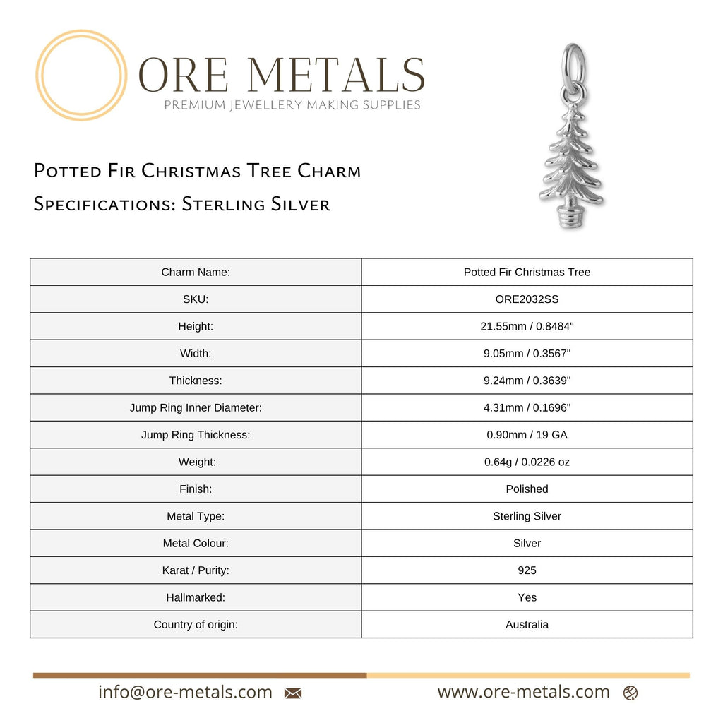 925 Sterling Silver - Potted Fir Christmas Tree Charm