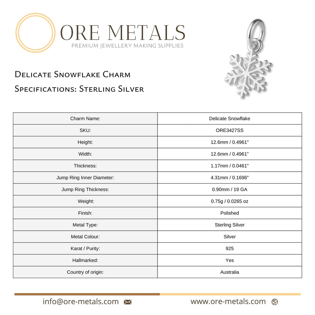 925 Sterling Silver - Delicate Snowflake Charm