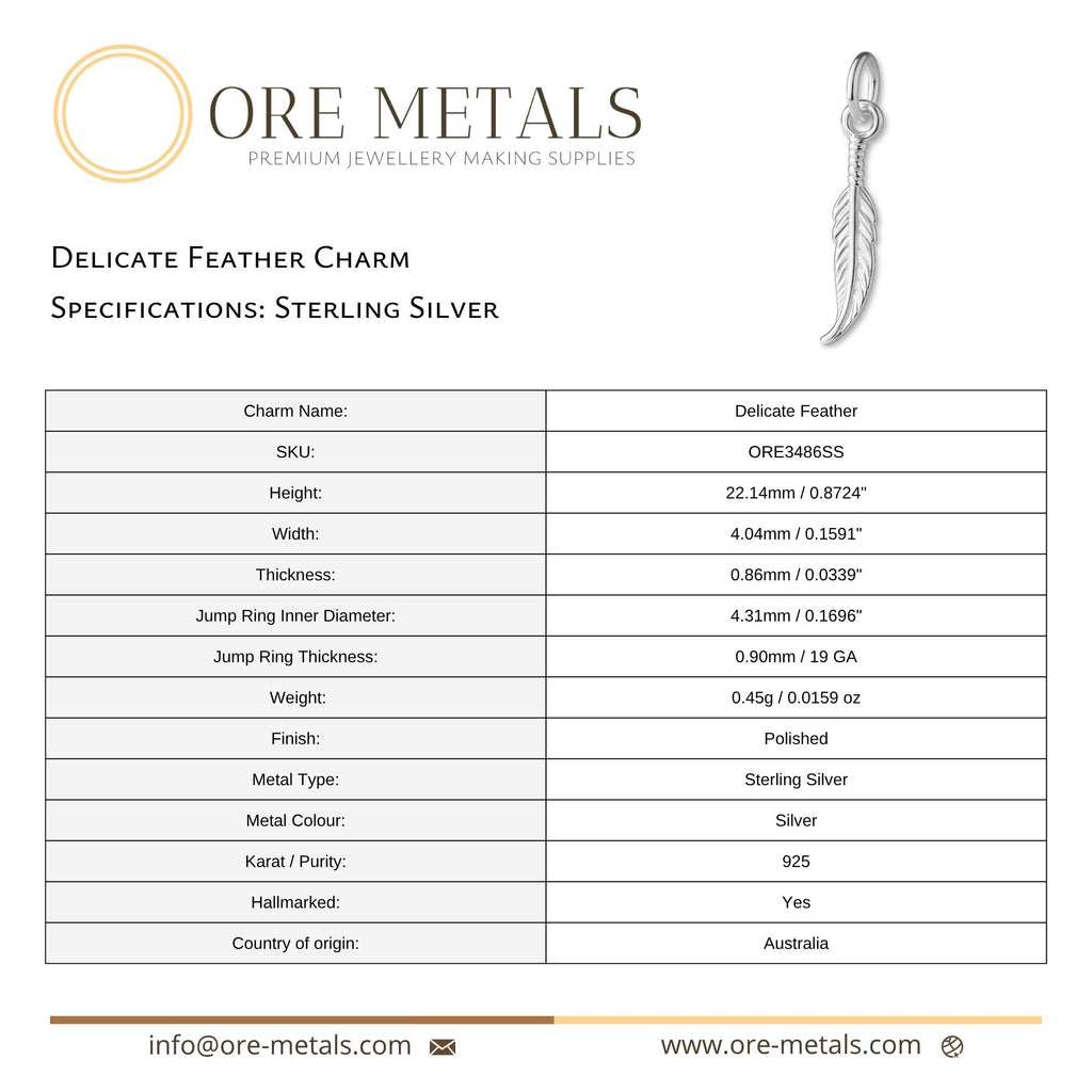 925 Sterling Silver - Delicate Feather Charm