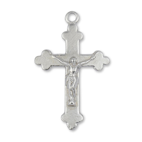 18ct White Gold - Jesus on Budded Trefoil Crucifix Charm