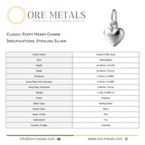 925 Sterling Silver - Classic Puffy Heart Charm