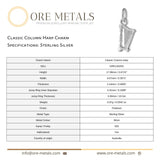 925 Sterling Silver - Classic Column Harp Charm