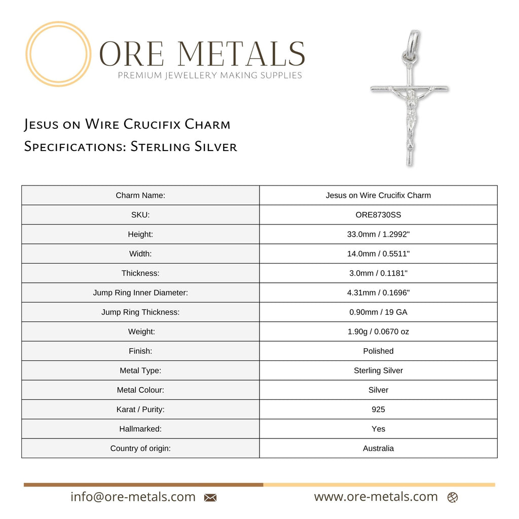 925 Sterling Silver - Jesus on Wire Crucifix Charm