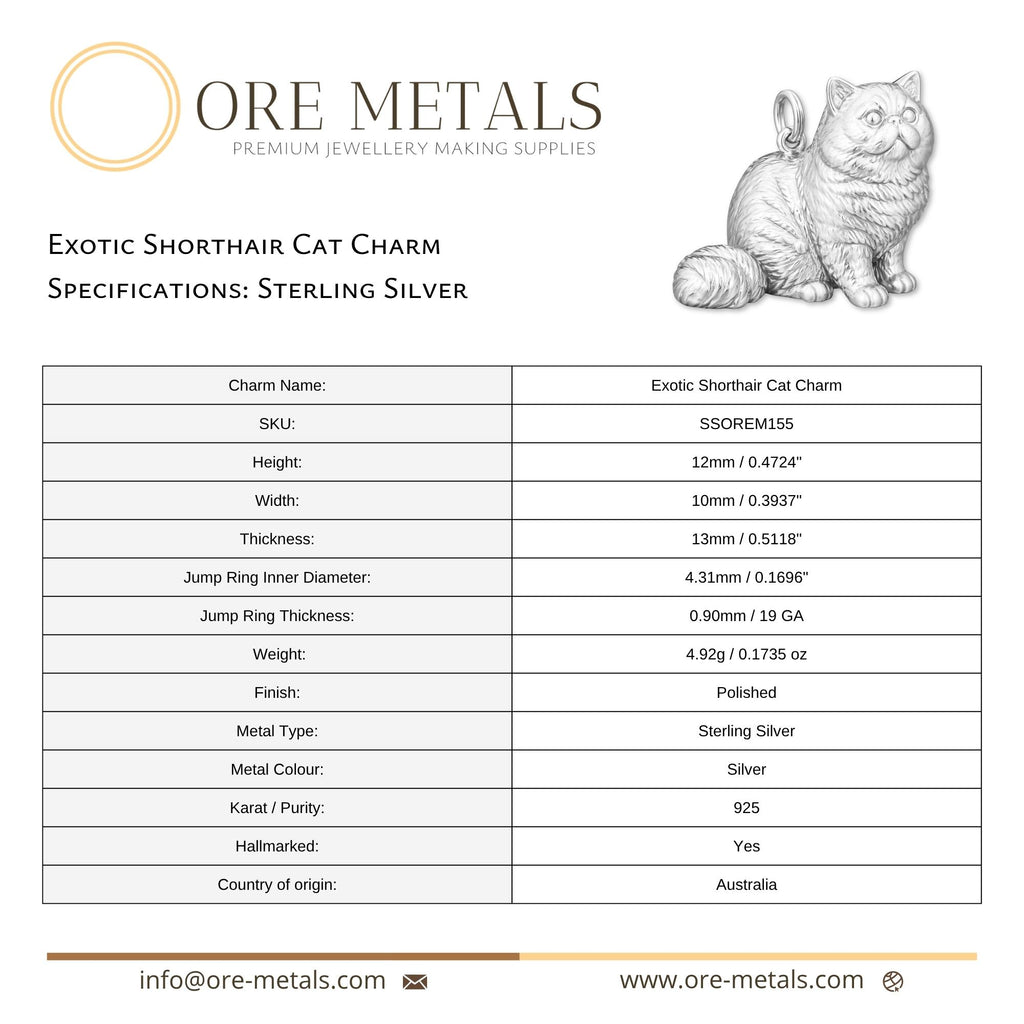 925 Sterling Silver - Exotic Shorthair Cat Charm
