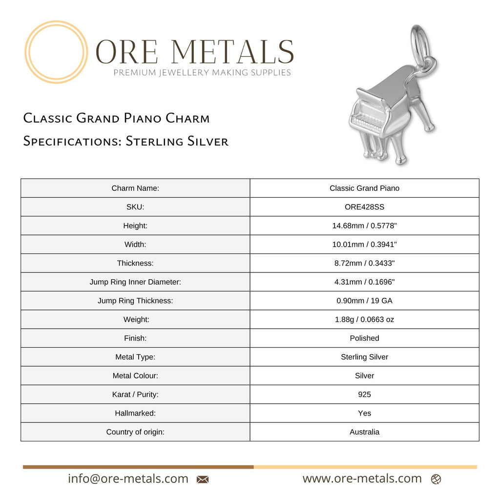 925 Sterling Silver - Classic Grand Piano Charm
