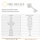 925 Sterling Silver - Baroque Filigree Key Charm