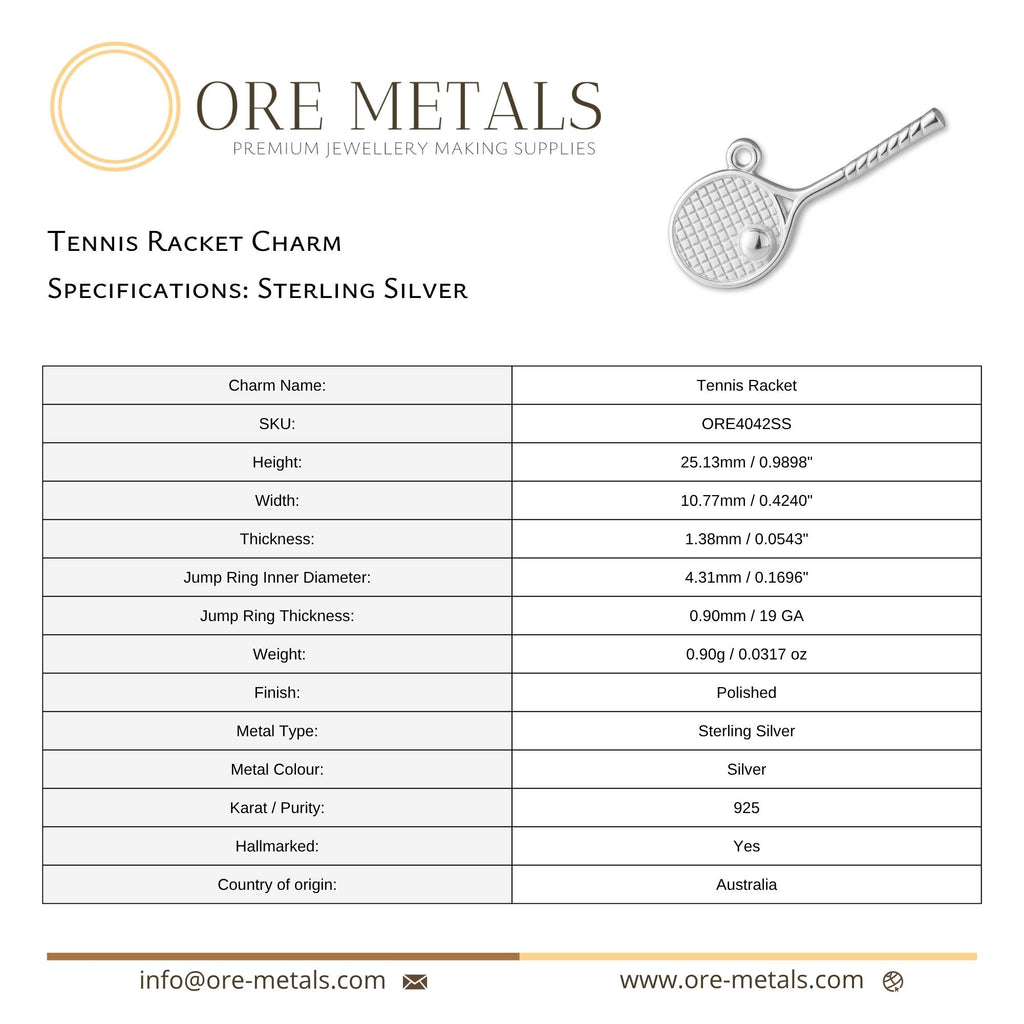 925 Sterling Silver - Tennis Racket Charm