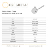 925 Sterling Silver - Tennis Racket Charm