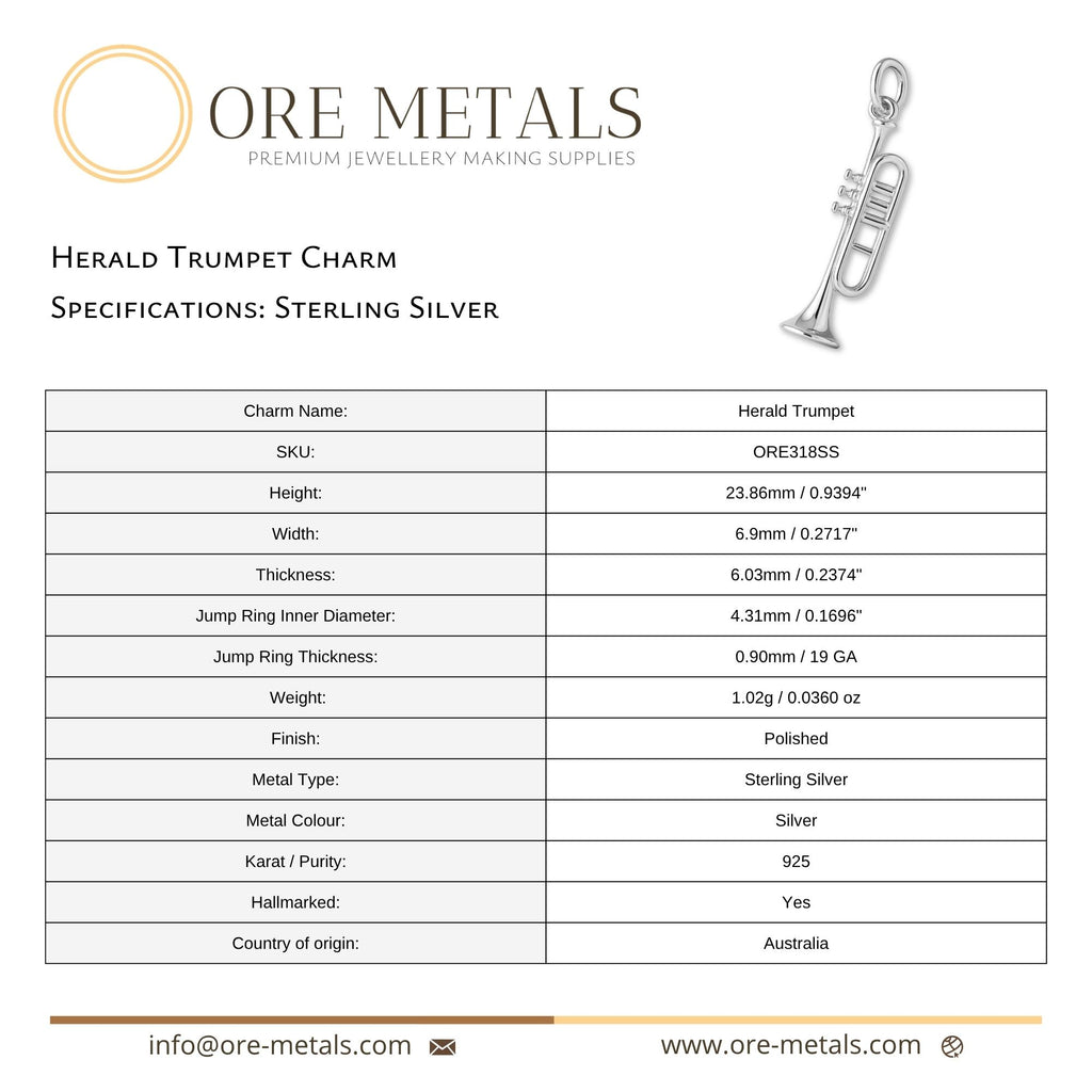 925 Sterling Silver - Herald Trumpet Charm