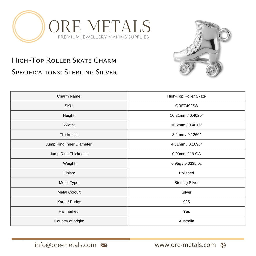 925 Sterling Silver - High-Top Roller Skate Charm