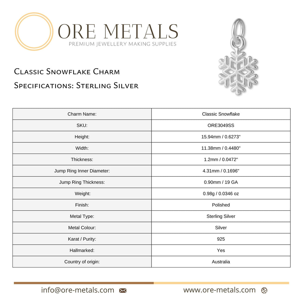 925 Sterling Silver - Classic Snowflake Charm