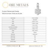 925 Sterling Silver - Classic Snowflake Charm