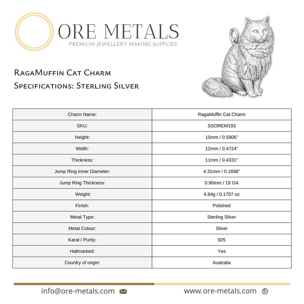 925 Sterling Silver - Ragamuffin Cat Charm