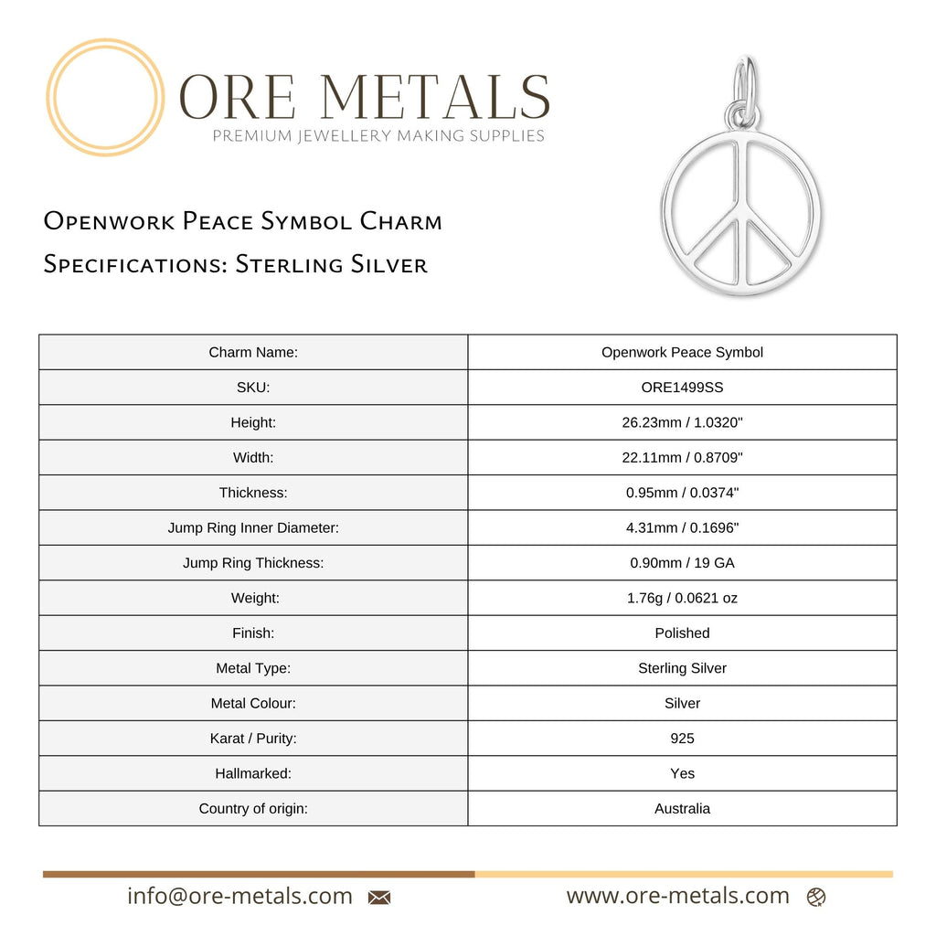 925 Sterling Silver - Openwork Peace Symbol Charm