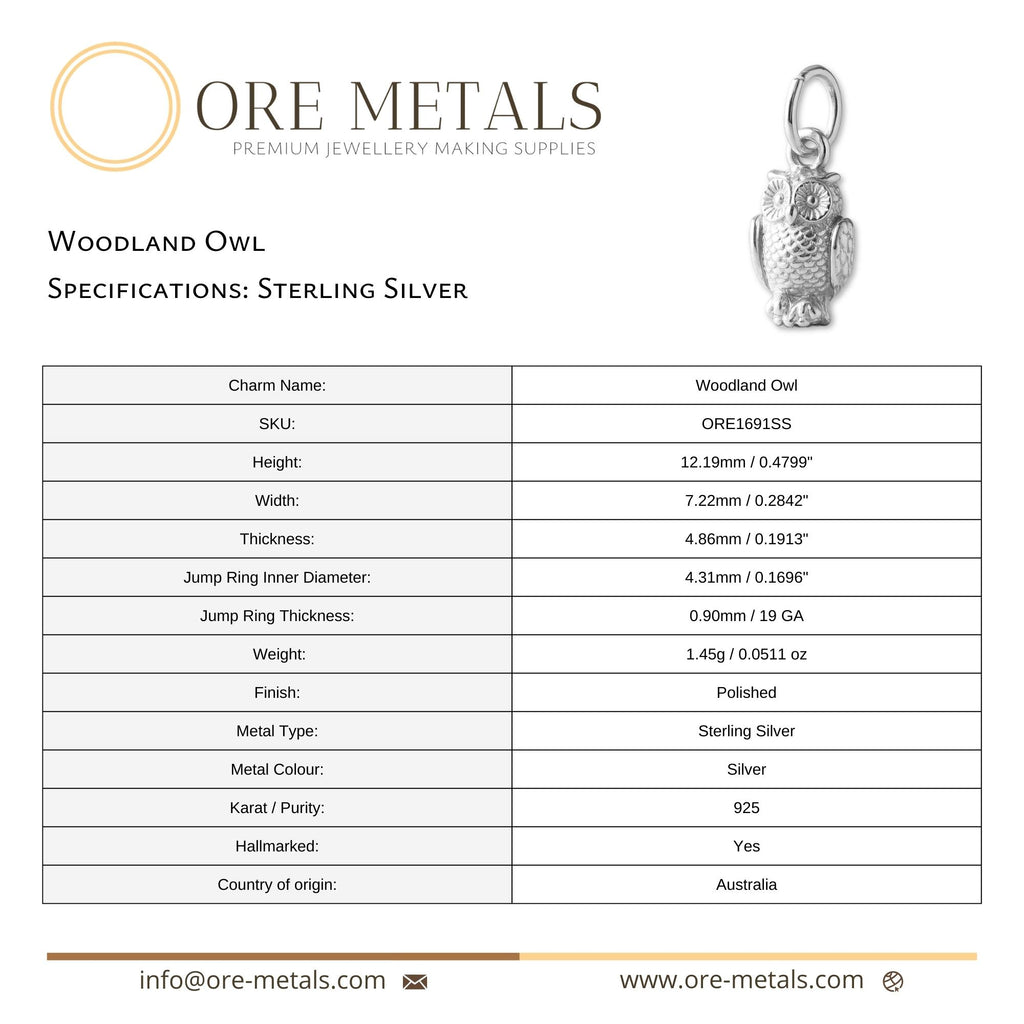 925 Sterling Silver - Woodland Owl Charm