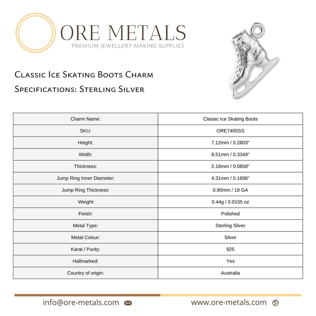 925 Sterling Silver - Classic Ice Skating Boots Charm