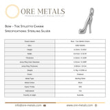 925 Sterling Silver - Bow Toe Stiletto Charm