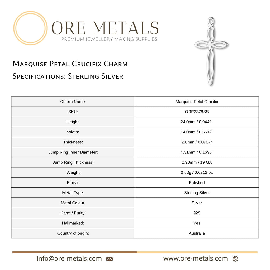 925 Sterling Silver - Marquise Petal Crucifix Charm