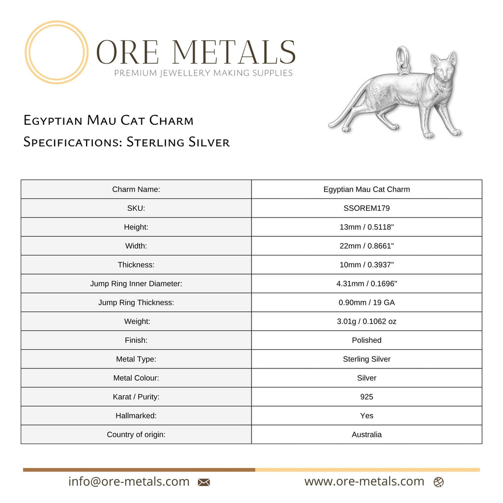 925 Sterling Silver - Egyptian Mau Cat Charm