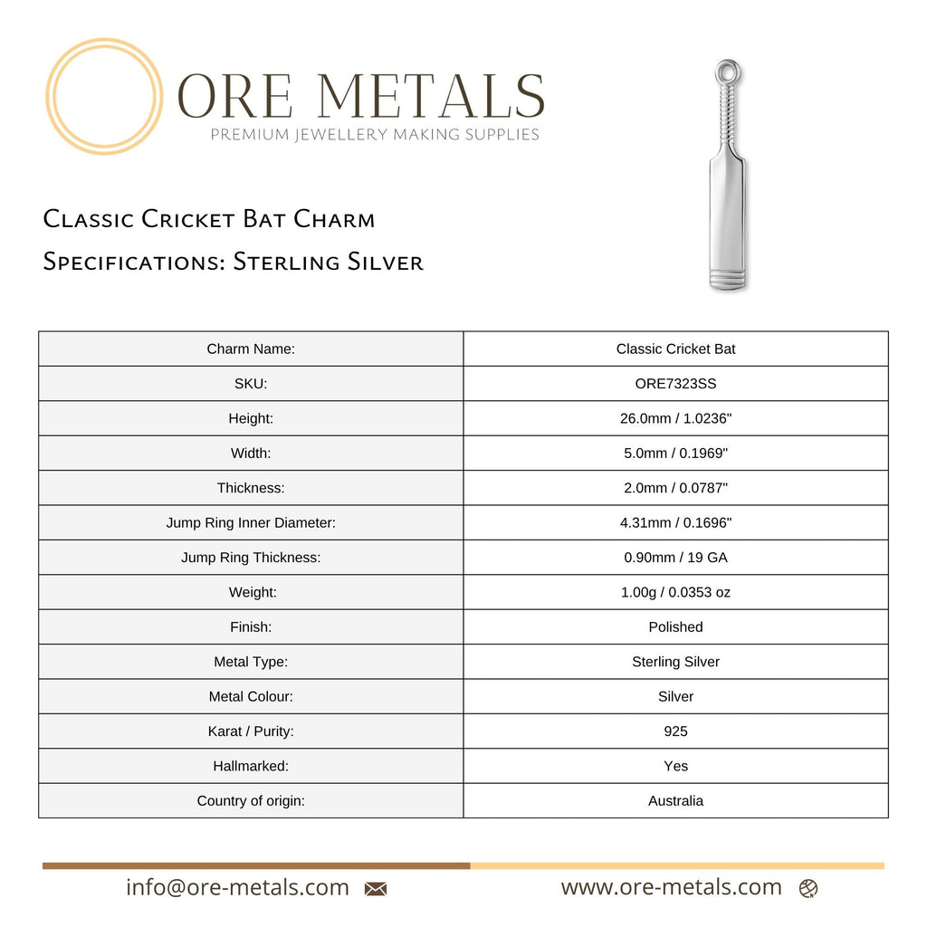 925 Sterling Silver - Classic Cricket Bat Charm