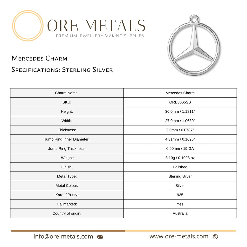 925 Sterling Silver - Mercedes Charm