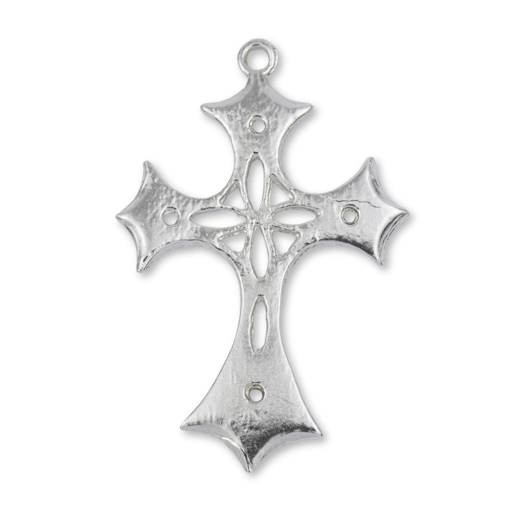 9ct White Gold - Fleur Crucifix Charm