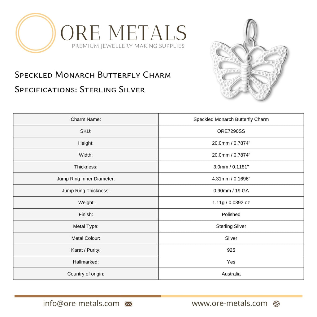 925 Sterling Silver - Speckled Monarch Butterfly Charm