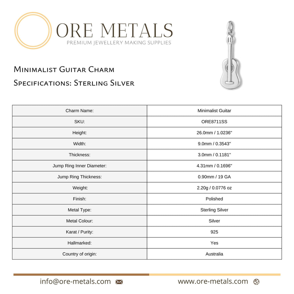 925 Sterling Silver - Minimalist Guitar Charm