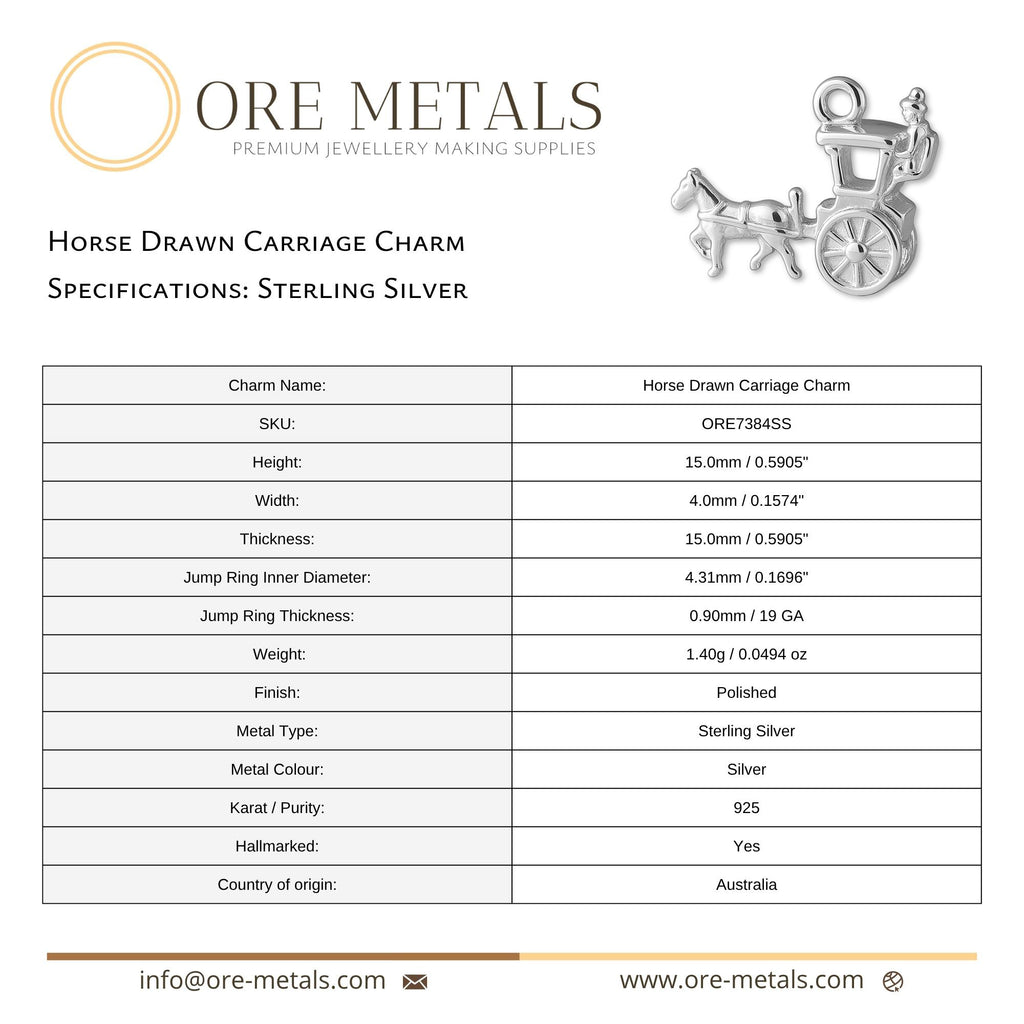 925 Sterling Silver - Horse Drawn Carriage Charm