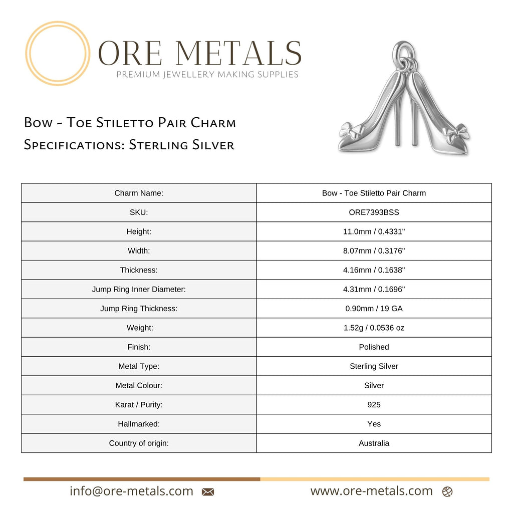 925 Sterling Silver - Bow Toe Stiletto Pair Charm