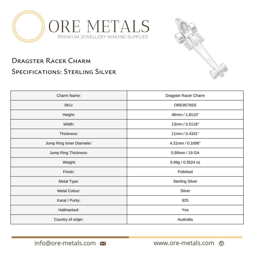 925 Sterling Silver - Dragster Racer Charm