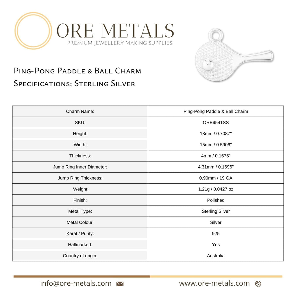 925 Sterling Silver - Table Tennis Paddle Charm